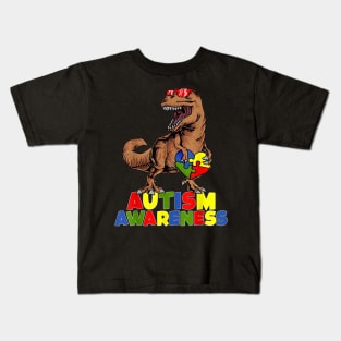 Autism Awareness Shirt Dinosaur Puzzle Piece Boys Men Kids Kids T-Shirt